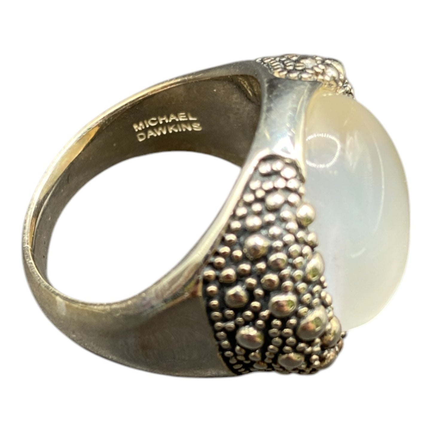 Michael Dawkins Ring 925 Sterling Silver Starry Night Mother of Pearl Dome Sz 9
