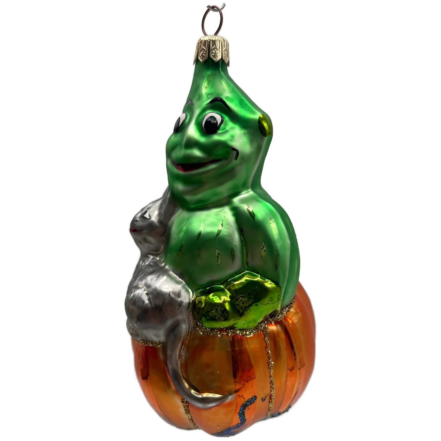 Christopher Radko Halloween Green Ghost Cat Pumpkin Glitter Christmas Ornament