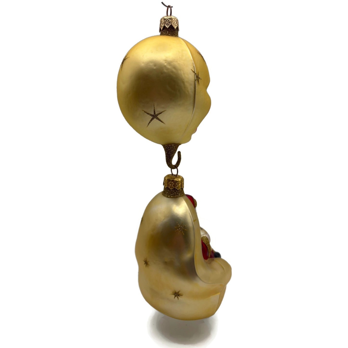 Patricia Breen Checking His List Gold Red Matte Moon Stars Christmas Ornament