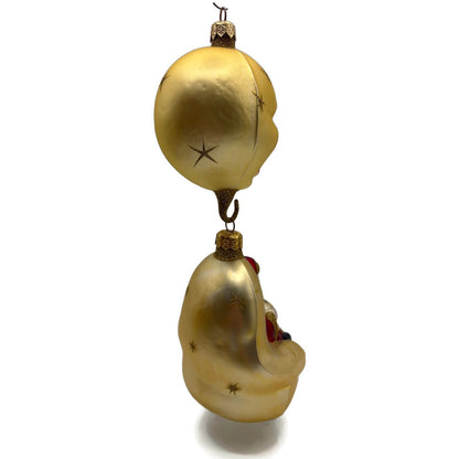Patricia Breen Checking His List Gold Red Matte Moon Stars Christmas Ornament