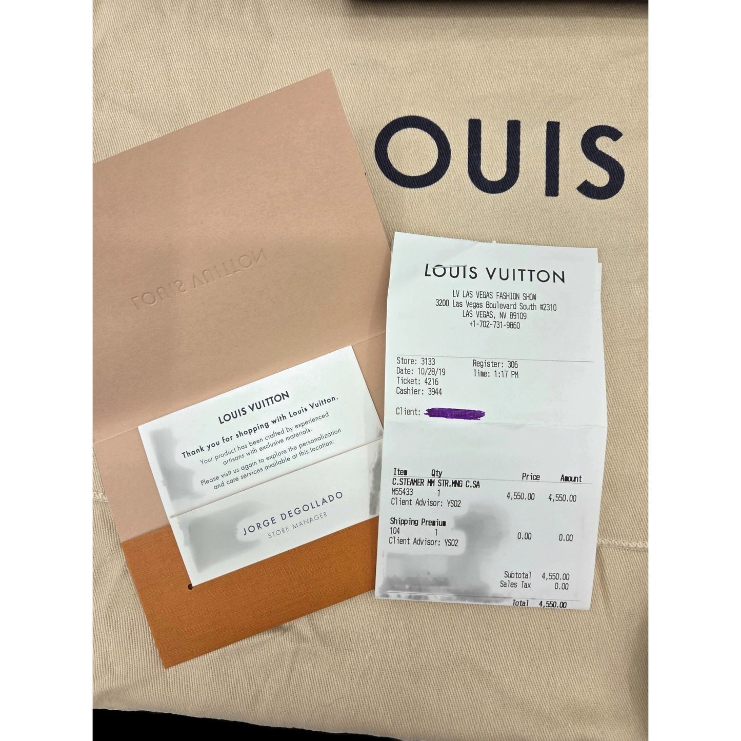 Louis Vuitton City Steamer MM Handbag M55433 Black Calfskin Monogram Stripe Bag