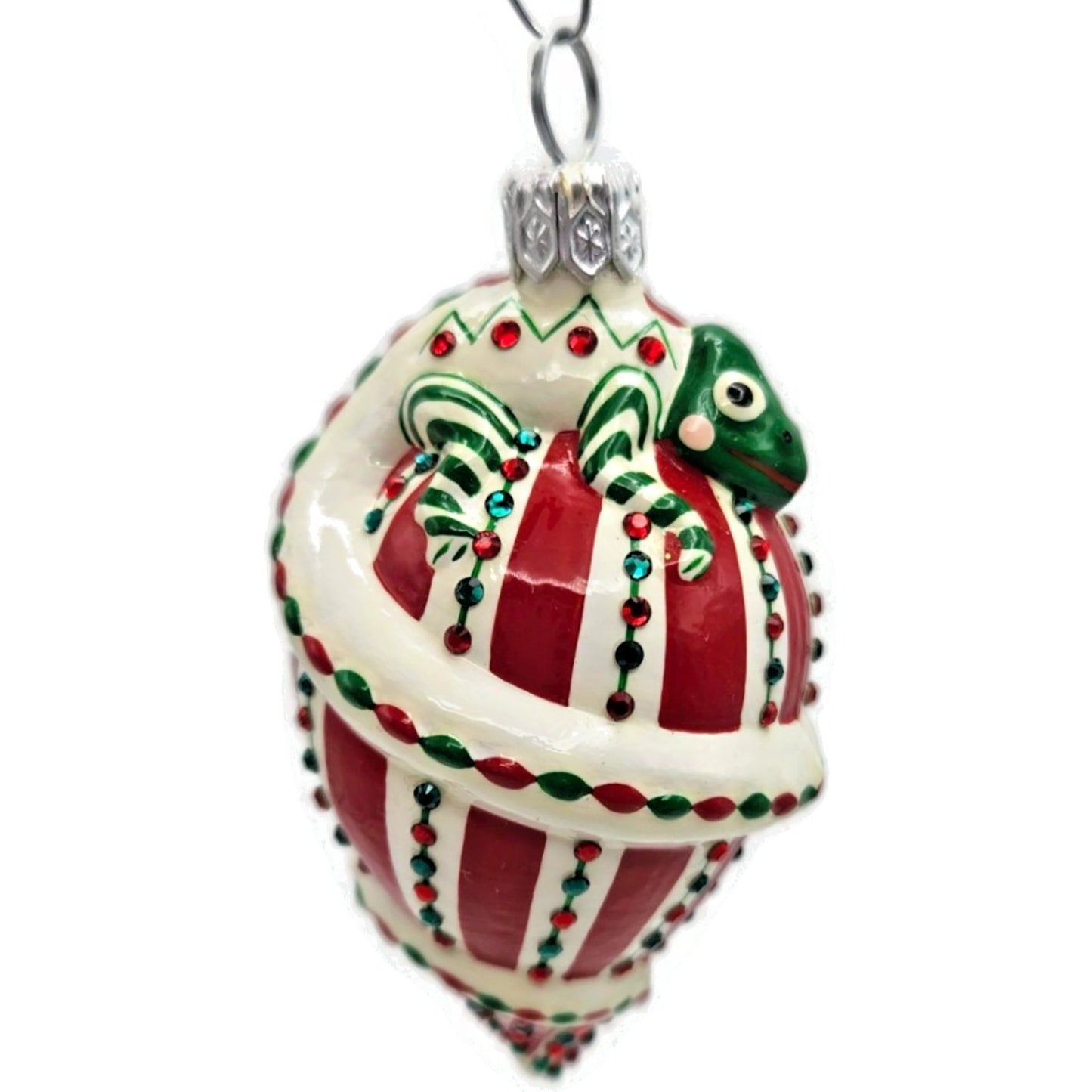Patricia Breen Topping Chameleon Red Green Striped Christmas Tree Ornament
