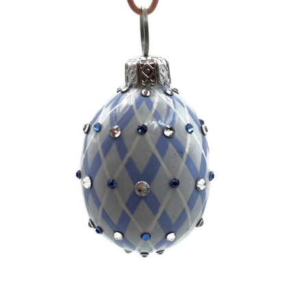 Patricia Breen Miniature Egg Argyle Blue Crystals Easter Christmas Tree Ornament