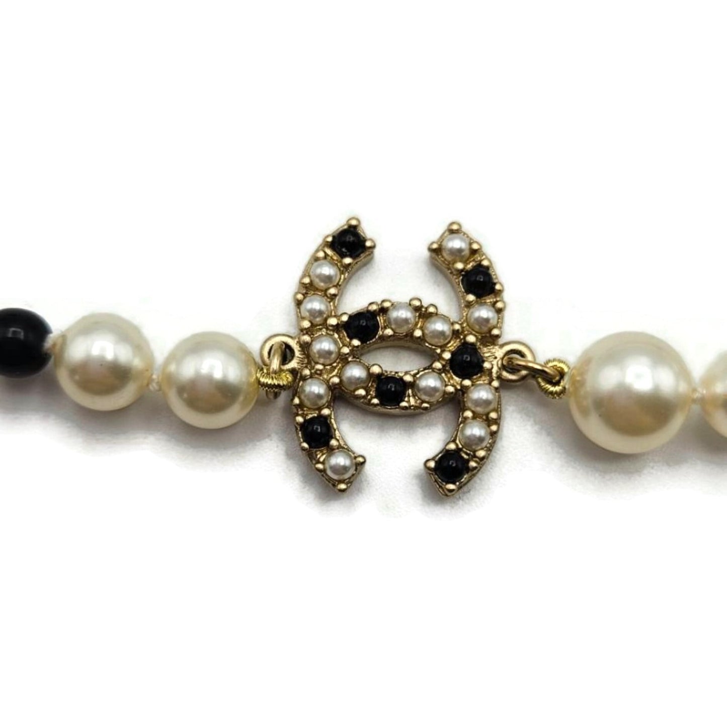 Co Co Chanel Paris Faux Pearls Black Glass Beads Baroque Sweater Necklace