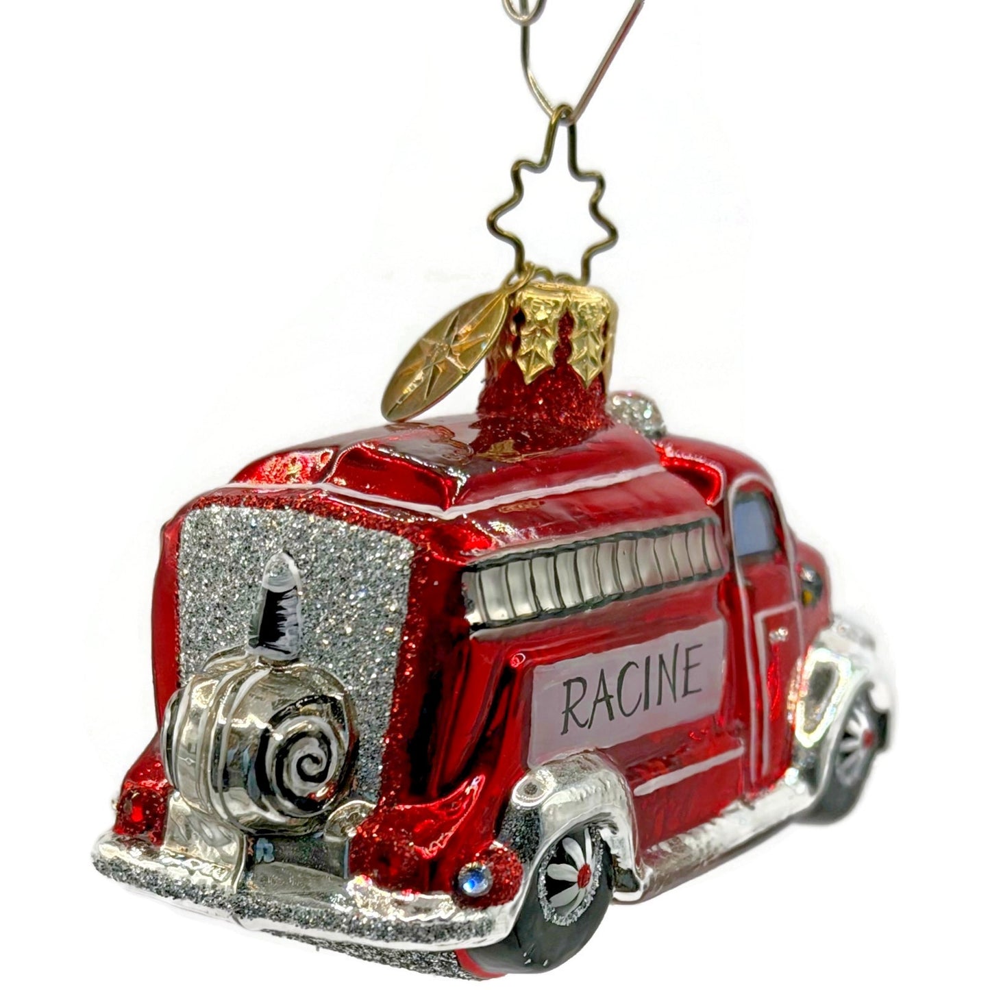 Christopher Radko Racine Fire Truck Glass Christmas Ornament Poland Retired