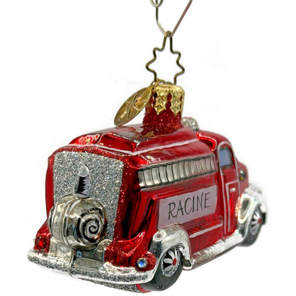 Christopher Radko Racine Fire Truck Glass Christmas Ornament Poland Retired