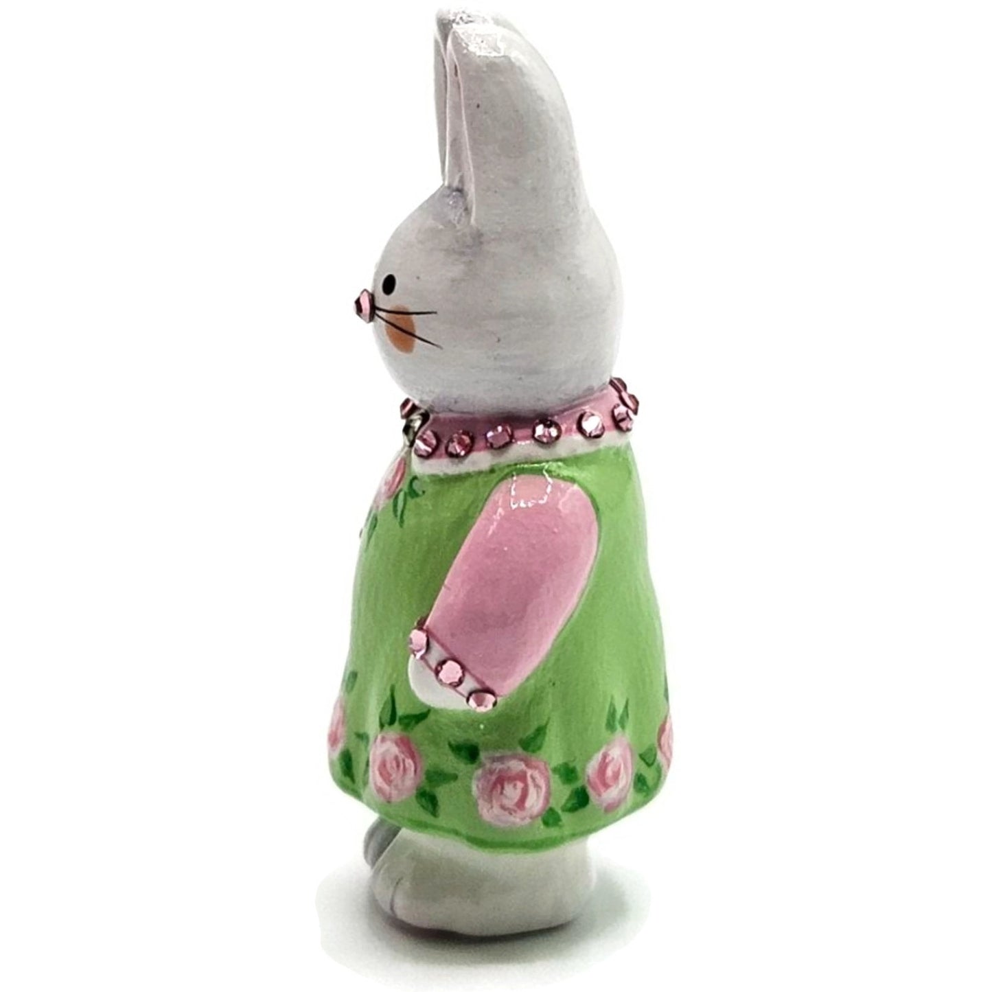 Patricia Breen Miniature Sculpture Bunny Girl Green Pink Roses Easter Ornament