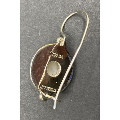 Mother Of Pearl Scroll Hook Drop Earrings Oval Gemstone 925 Sterling Silver BA