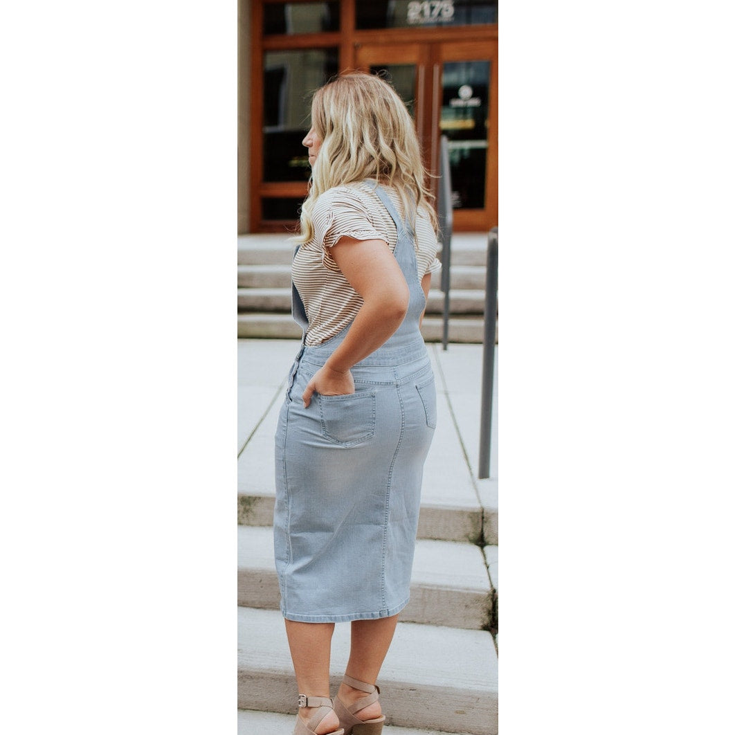 Denim Overall Dress Light Indigo Blue The Esther Women’s Small Boutique Fashion
