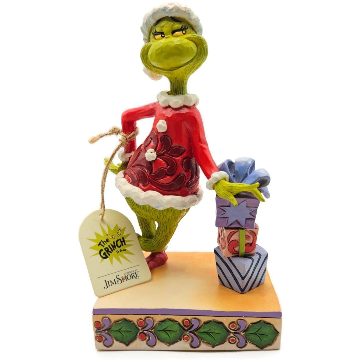 Jim Shore Dr. Seuss Grinch Leaning on Stacked Gifts Enesco Figurine 6015280