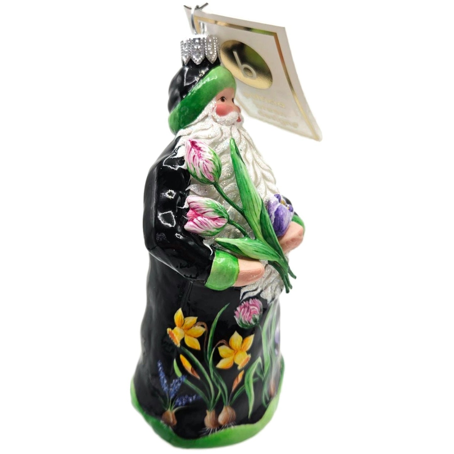 Patricia Breen Celebration Of Love Santa Spring Flowers Black Christmas Ornament