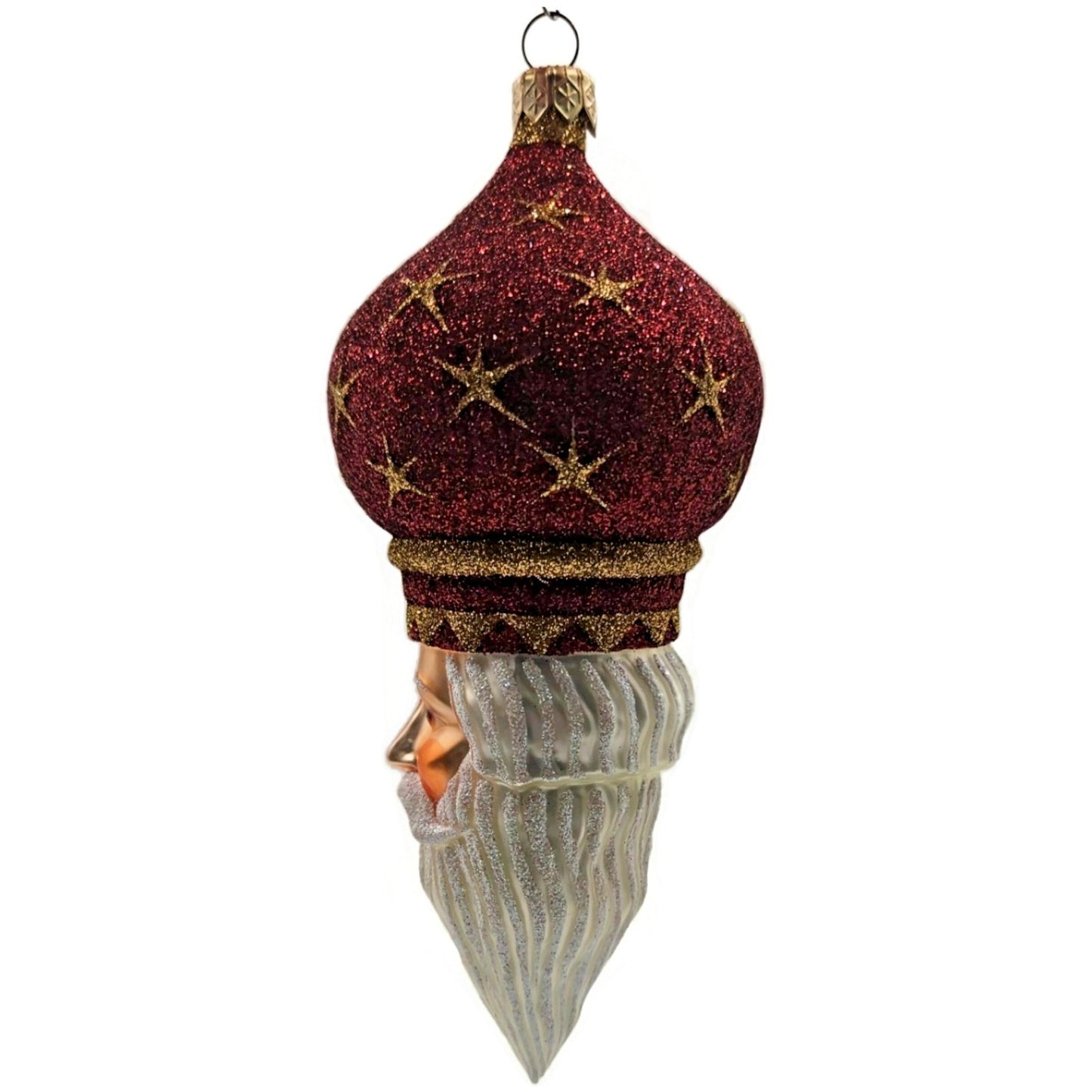 Patricia Breen Nuit Noel Red Large Stars Santa Head Gold Christmas Ornament