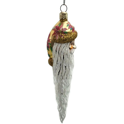 Patricia Breen Santa Icicle Beard Poinsettia Gold Hat Floral Christmas Ornament