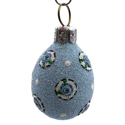 Patricia Breen Miniature Egg Tiny Roses Medallion Blue Easter Ornament 2531