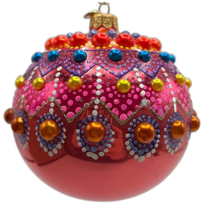 Glitter Lab Coral Mandala Ball Polka Dots Red Gold Christmas Tree Ornament