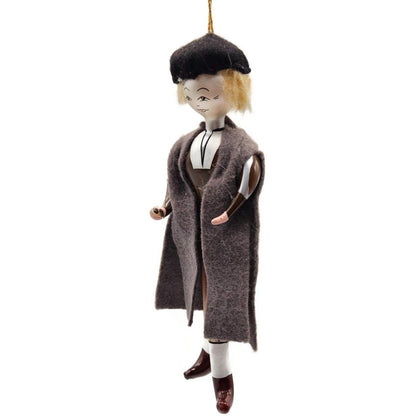 Sofferia De Carlini Man in Gray Cape With Hat Italian Christmas Tree Ornament