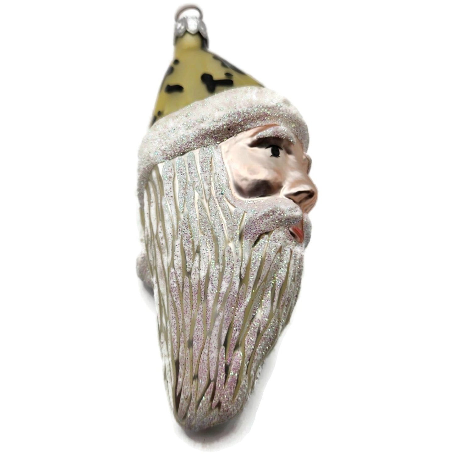 Patricia Breen Faux Fur Santa Claus Head Gold Black Christmas Tree Ornament
