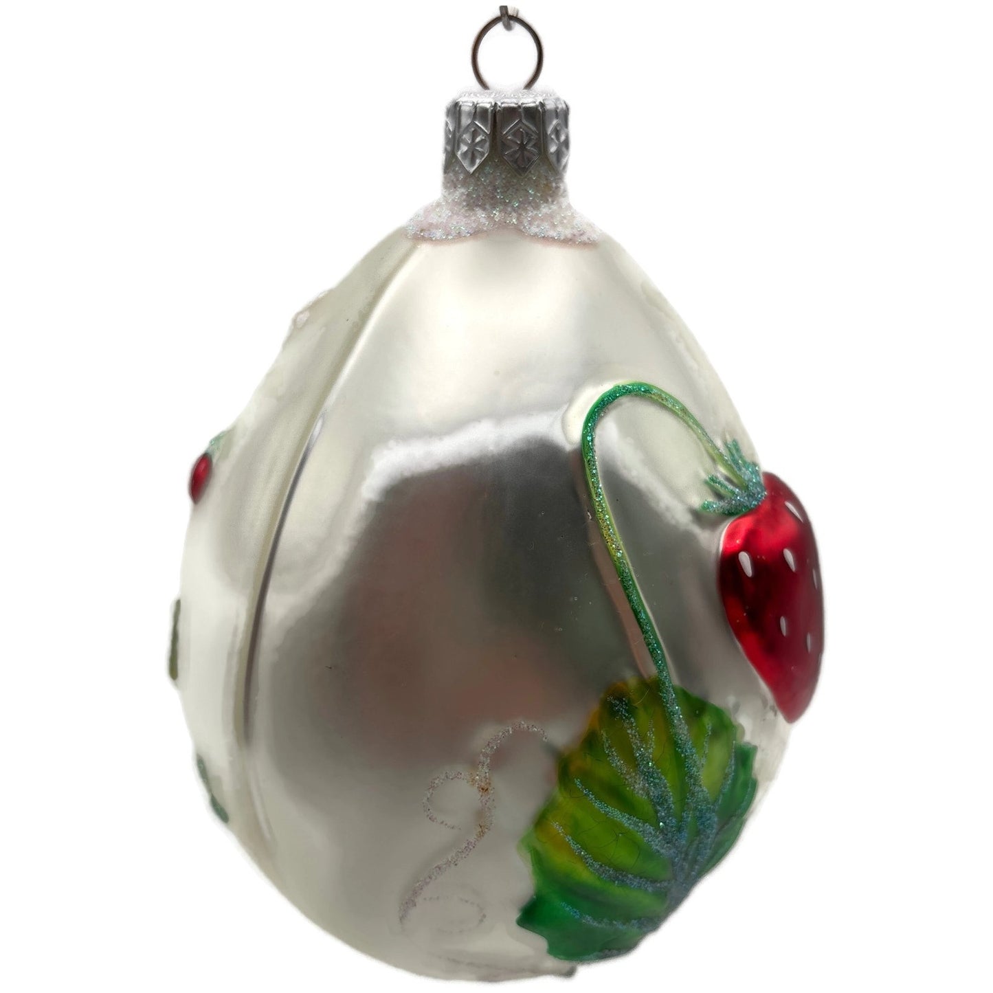 Patricia Breen Strawberry Egg Matte Fruit Green Pearl Red Easter Ornament NM