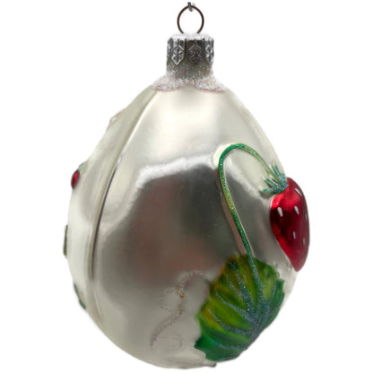 Patricia Breen Strawberry Egg Matte Fruit Green Pearl Red Easter Ornament NM