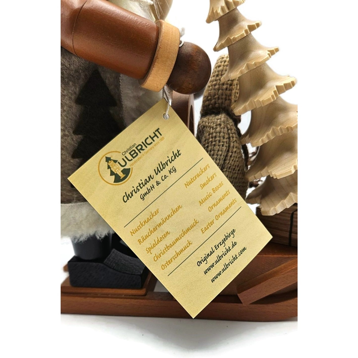 Christian Ulbricht Natural Santa on Sled Smoker Handcrafted Germany Wooden Figur