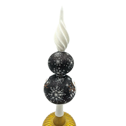 Patricia Breen Snowman Finial Black Glittered Snowflakes Christmas Tree Topper