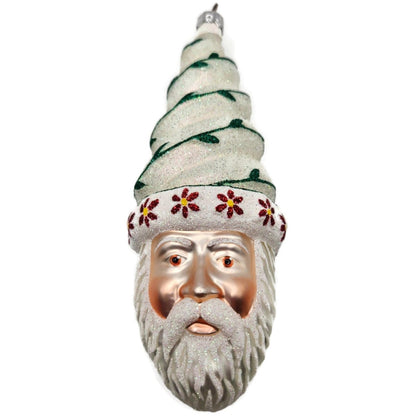 Patricia Breen Goslar Santa Pearl Green Red Glittered Christmas Decor Ornament