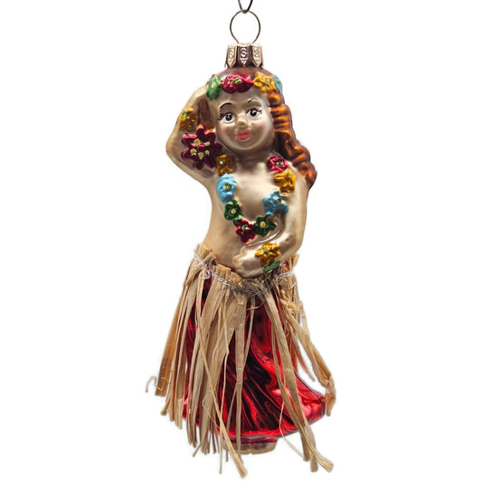 Summit Hawaiian Dancer Hula Girl Hand Blown Glass Christmas Tree Ornament