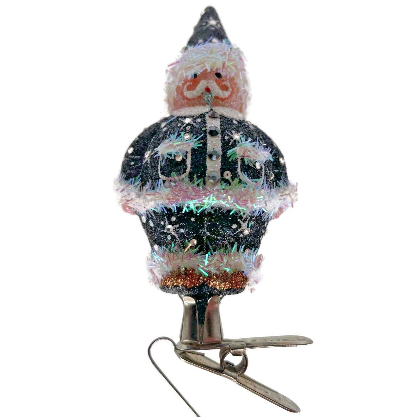Patricia Breen Charming Claus Black Clip On Glitter Christmas Tree Ornament