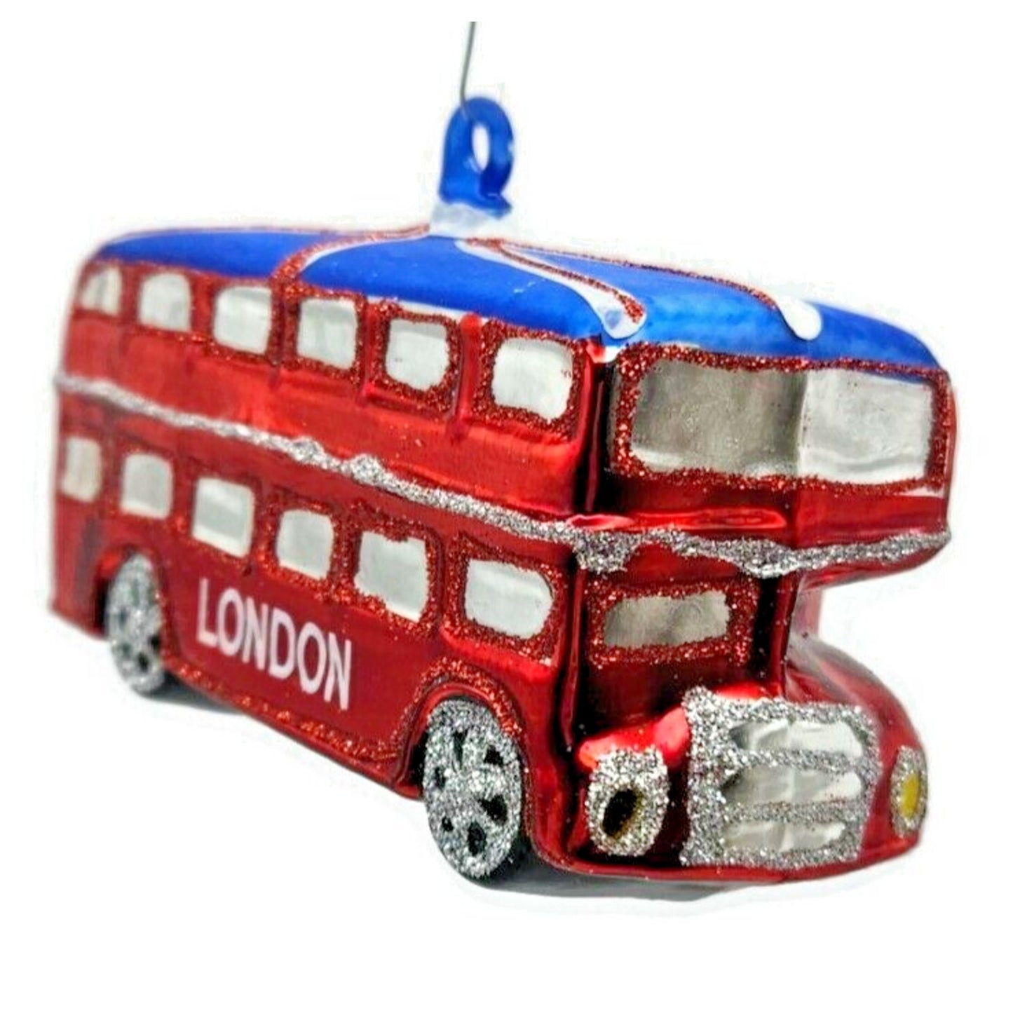 London England Double Decker Red Bus Glass Christmas Holiday Tree Ornament