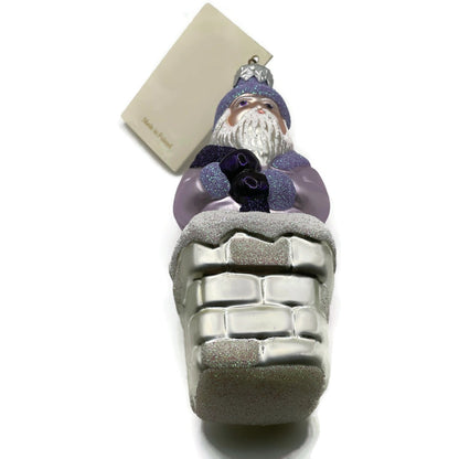 Patricia Breen Ornament Here Comes Santa Claus Lavender Silver Chimney Christmas