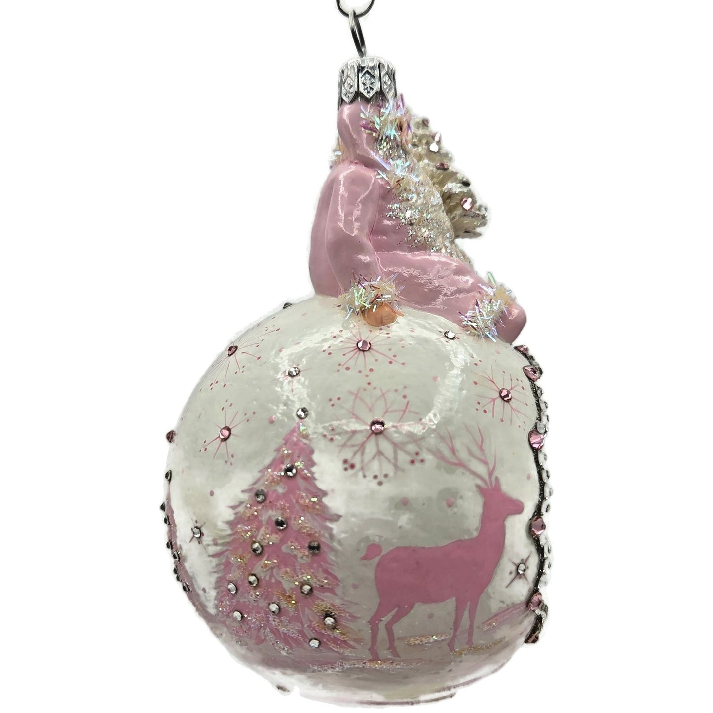 Patricia Breen Glorious Pink Reflector White Snowflakes Christmas Ornament CATZ