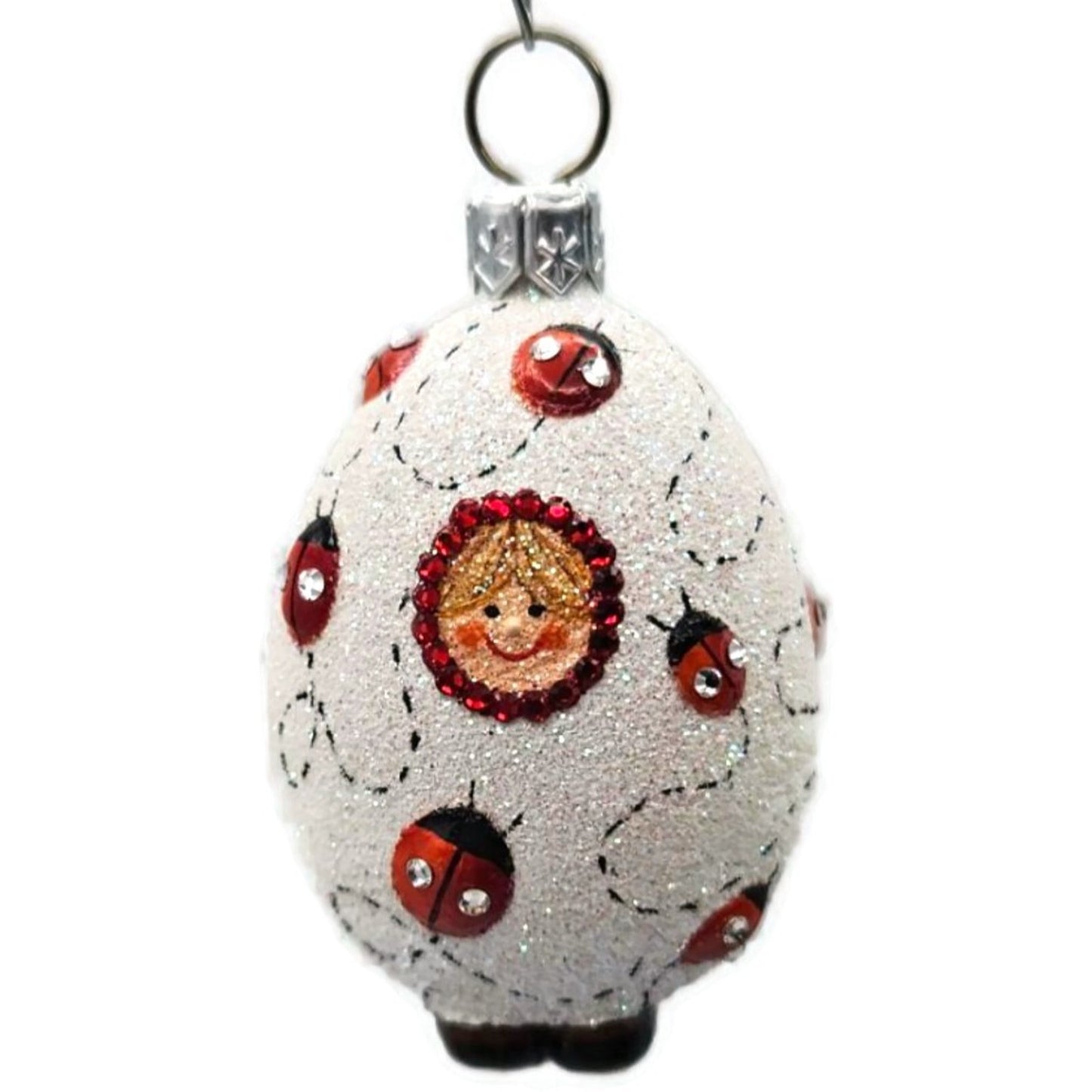 Patricia Breen Easter Egg Masquerade Ladybugs Pearl White Red Christmas Ornament