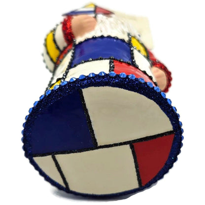 Patricia Breen De Stijl Santa Red Yellow Blue Art Crystals Christmas Ornament