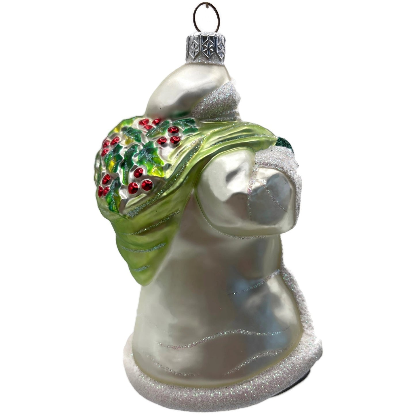 Patricia Breen Santa For Anthony Pearl White Green Holly Christmas Tree Ornament