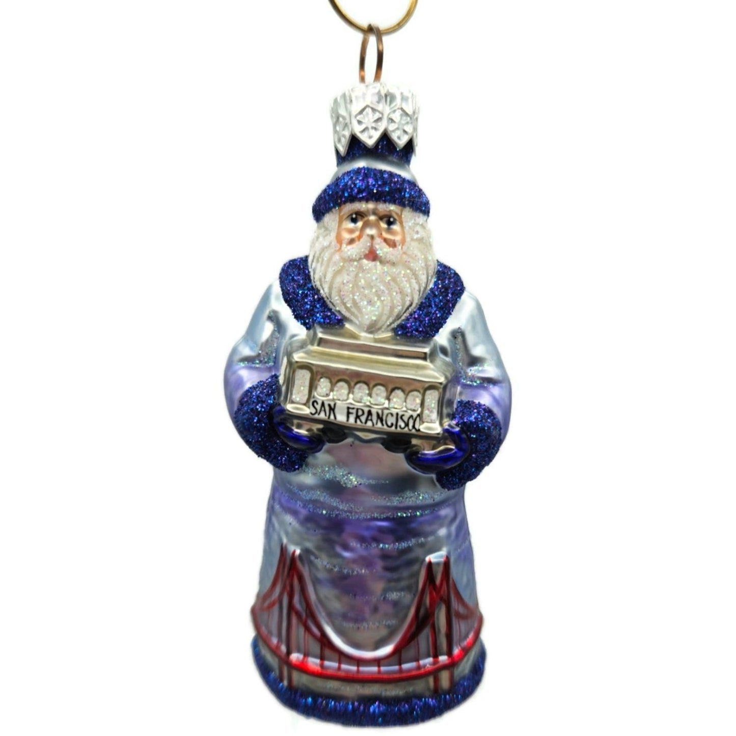 Patricia Breen Miniature San Francisco Santa Purple Glittered Christmas Ornament