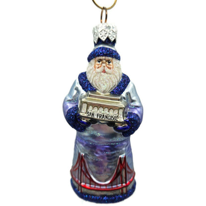 Patricia Breen Miniature San Francisco Santa Purple Glittered Christmas Ornament