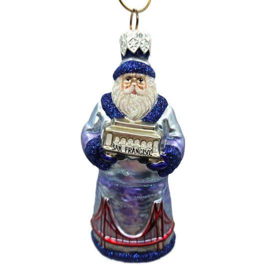 Patricia Breen Miniature San Francisco Santa Purple Glittered Christmas Ornament
