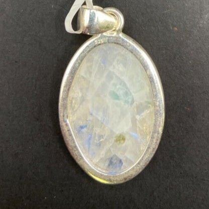 Rainbow Moonstone Pendant Oval Polished Crystal Gemstone Sterling Silver