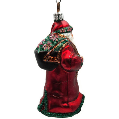 Patricia Breen Wayfaring Santa Claus Poinsettia Matte Christmas Tree Ornament
