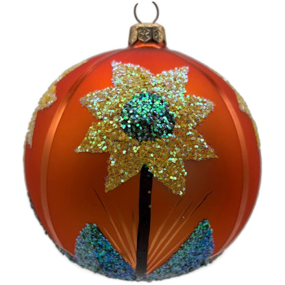 Sunflower Fall Hand Painted Glitter Glass Spring Christmas Ornament