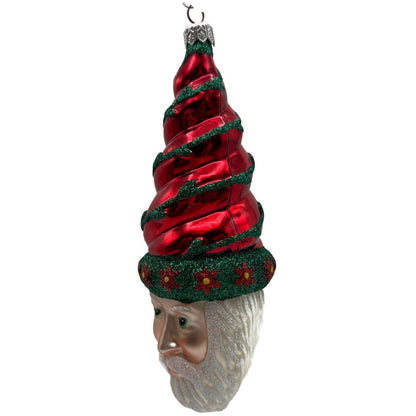 Patricia Breen Goslar Santa Head Flowers Red Shiny Christmas Tree Ornament