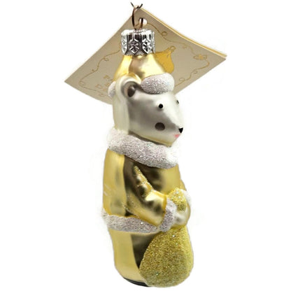 Patricia Breen Festive Mouse Yellow Hand Blown Glass Christmas Tree Ornament