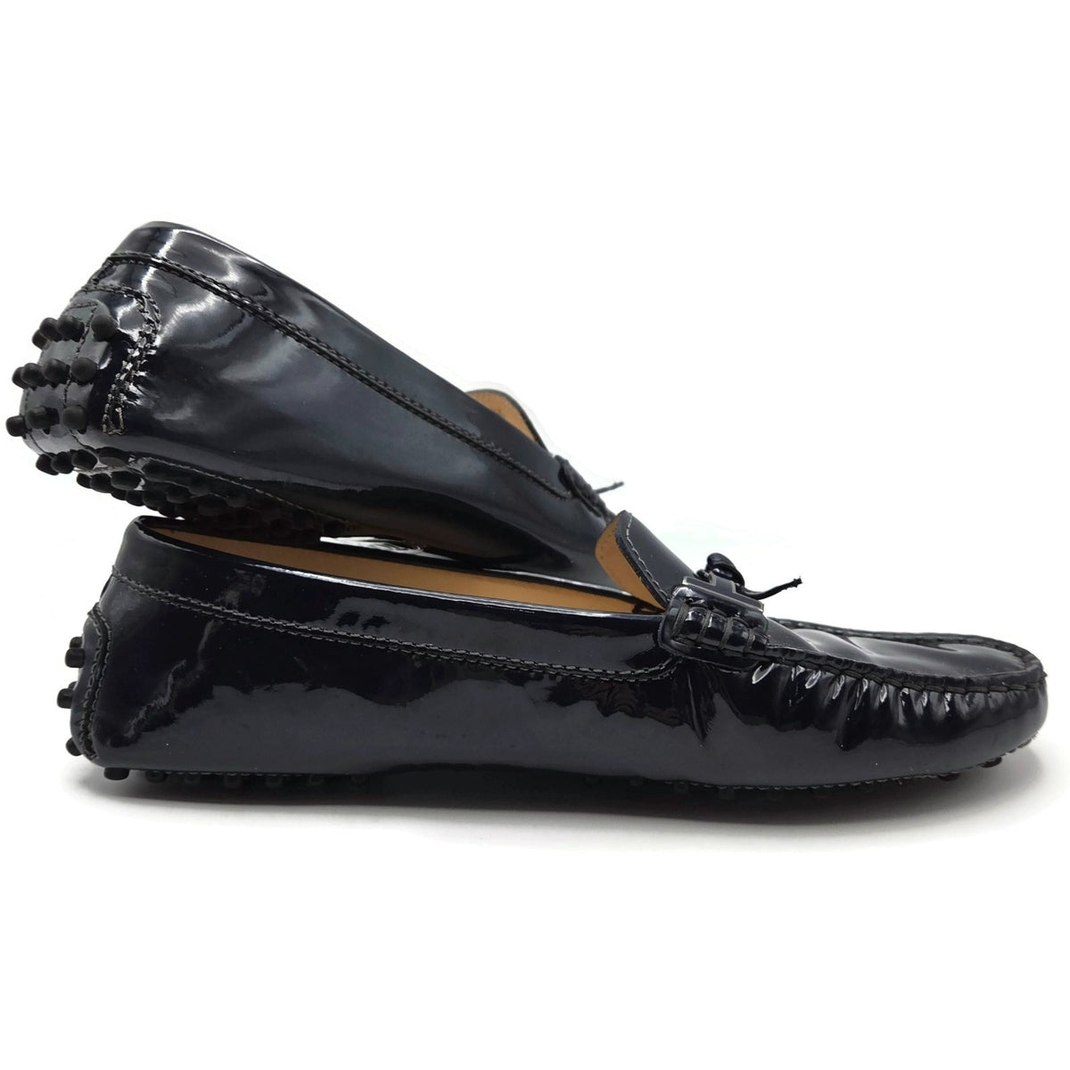 Tod’s Heaven Double T-Bit Loafers Driving Shoes Navy Patent Leather Rare 39.5