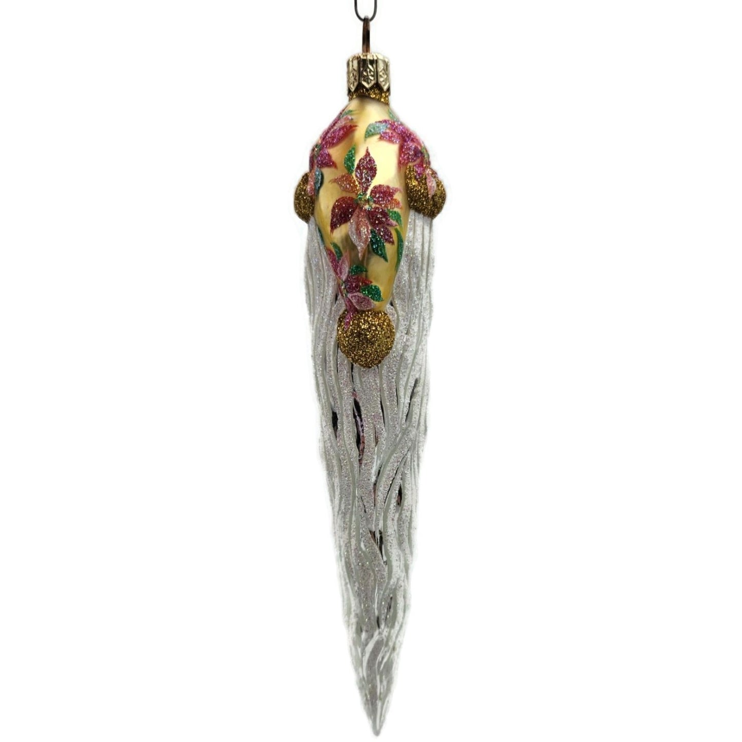 Patricia Breen Santa Icicle Beard Poinsettia Gold Hat Floral Christmas Ornament