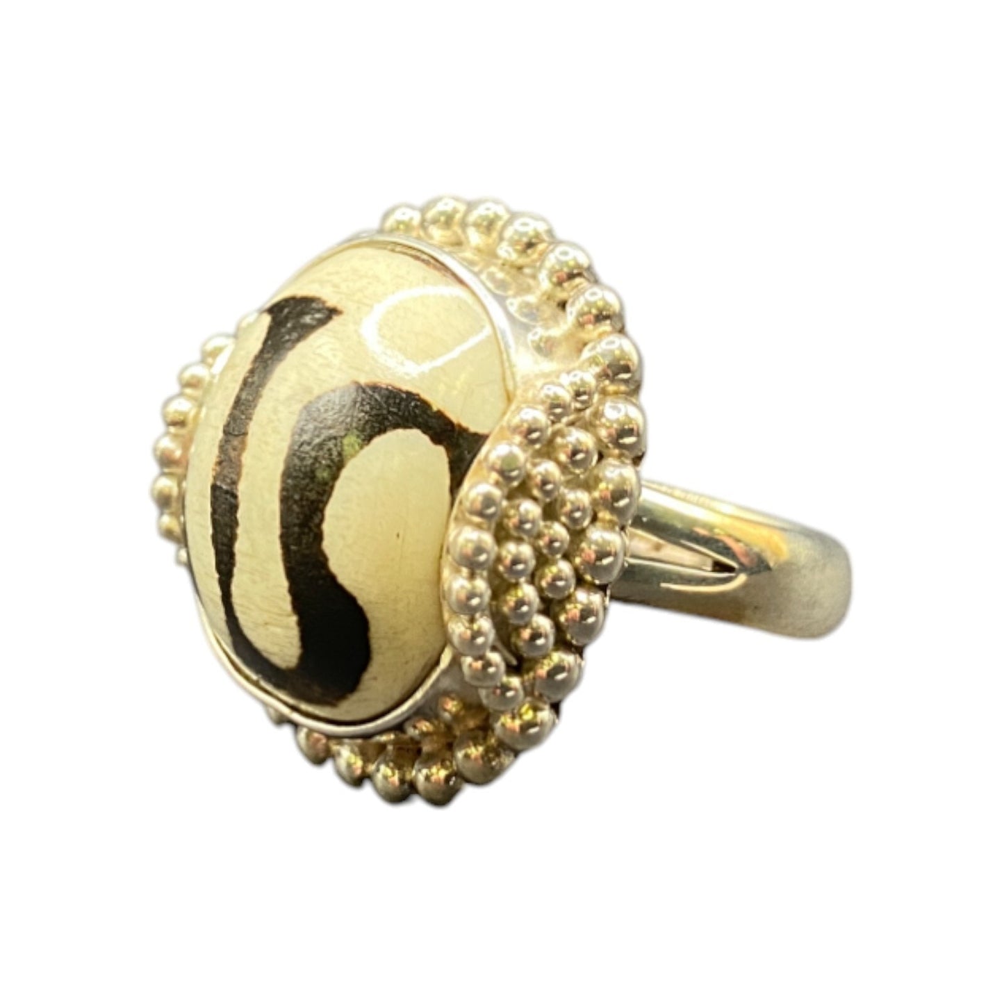 Zebra Jasper Cushion Cut Ring Crystal Sterling Silver Gold Plated Sejan Stamped