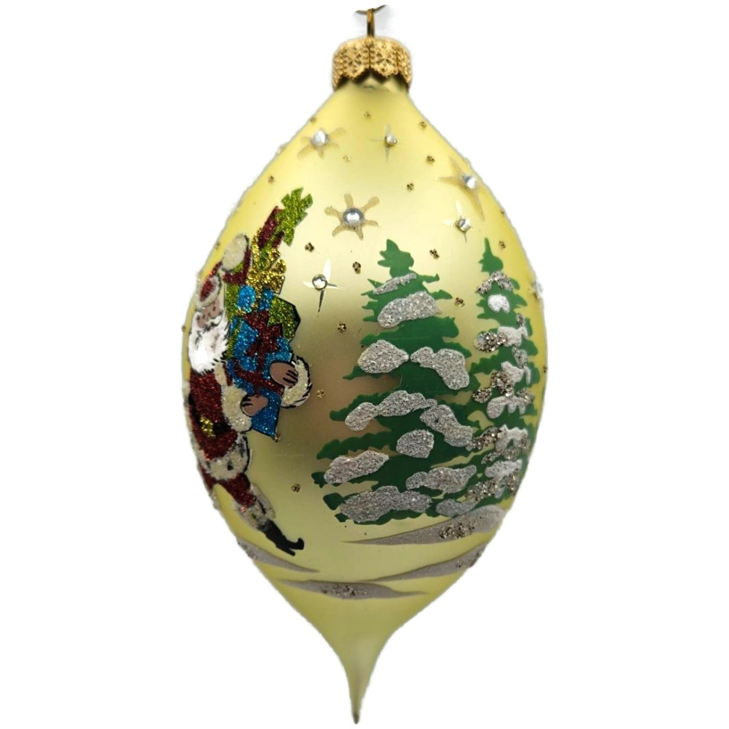 Heartfully Yours Santa Spree Yellow Jeweled Tear Drop Christmas Tree Ornament