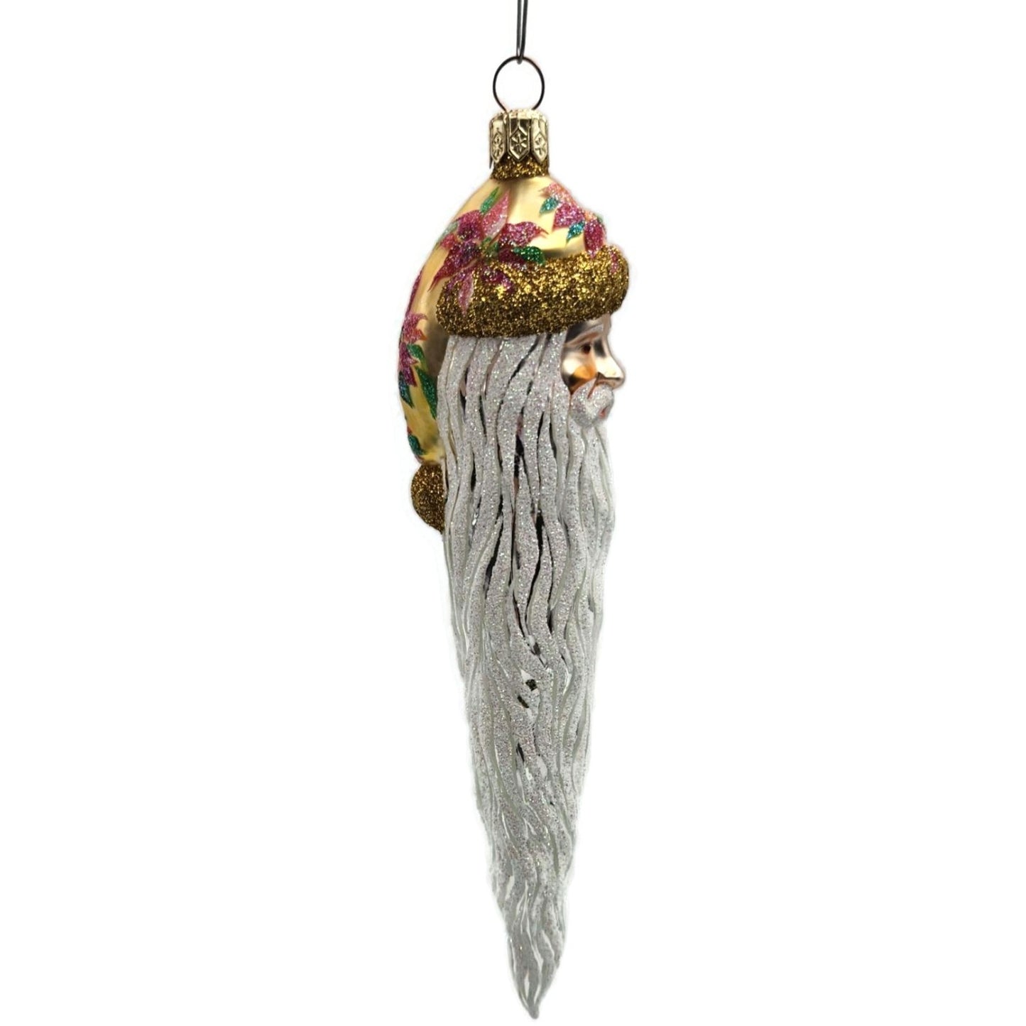 Patricia Breen Santa Icicle Beard Poinsettia Gold Hat Floral Christmas Ornament