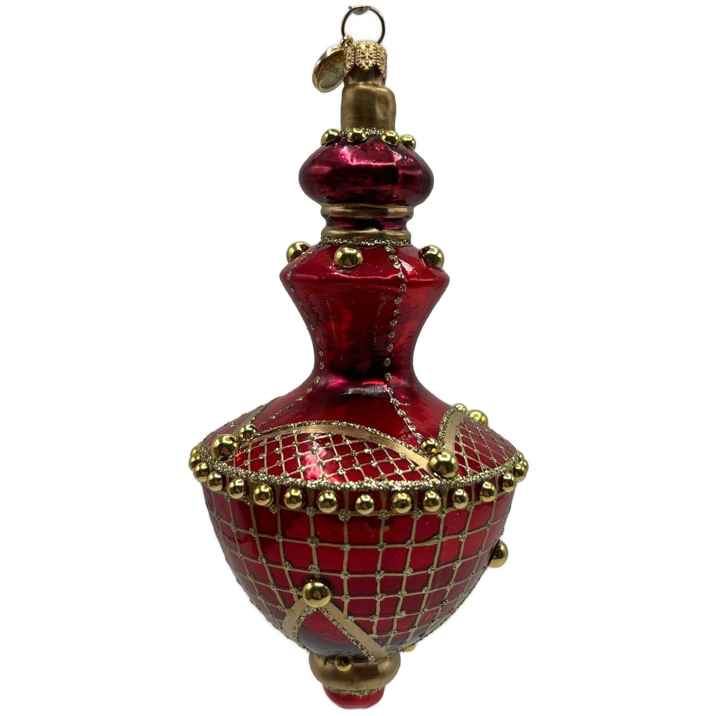 Glitter Lab Jeweled Hourglass Drop Red Gold Christmas Tree Ornament