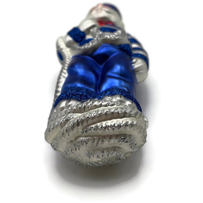 Patricia Breen Marseilles Cat Blue Silver Anchor Striped Christmas Tree Ornament