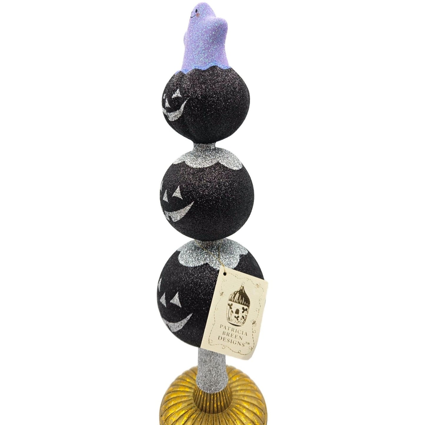 Patricia Breen Ghostly Finial Black Pumpkin Jack-O-Lantern Halloween Tree Topper